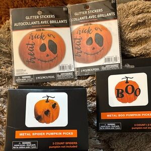Halloween Pumpkin Decor Set with Glitter Stickers and Metal Picks